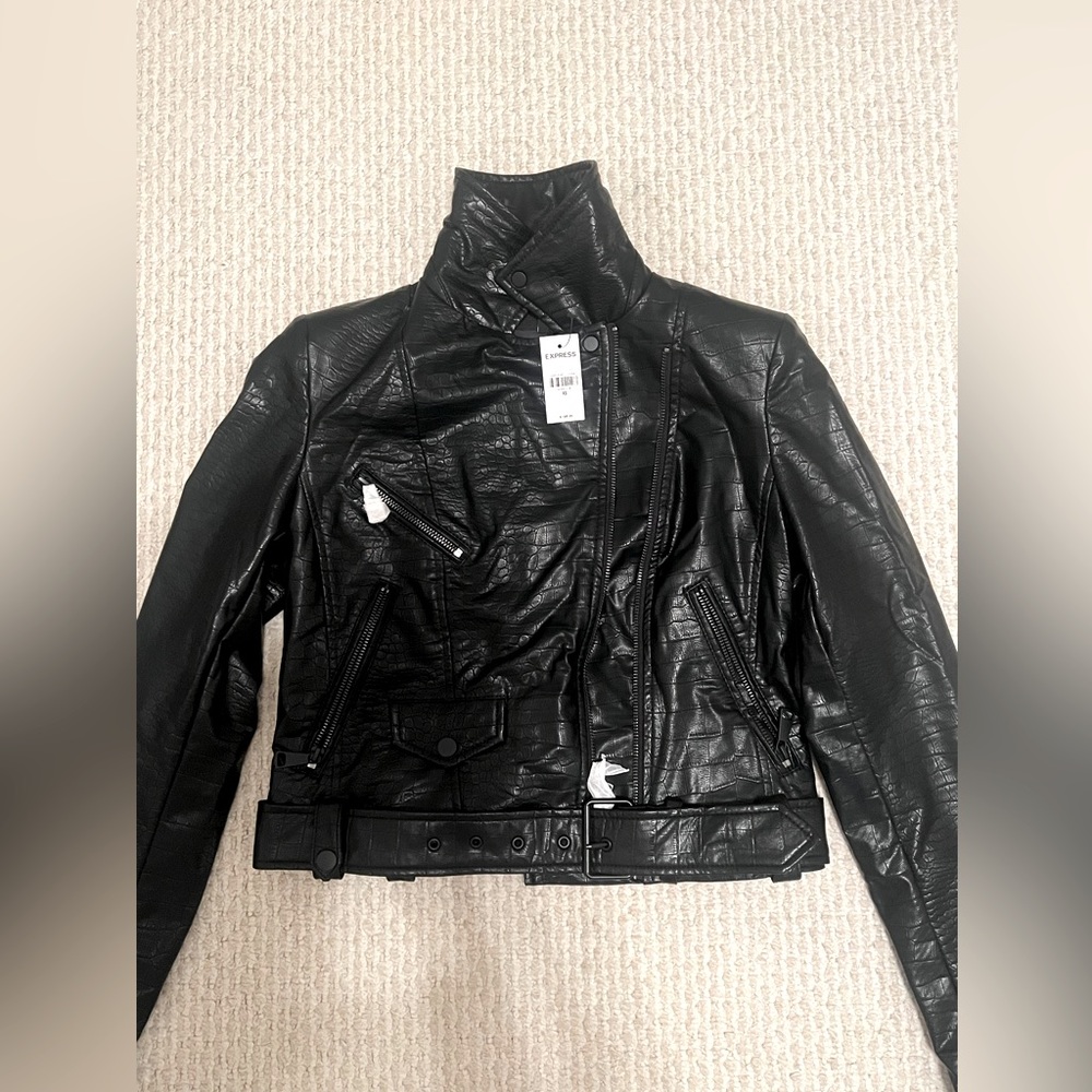 NWT Express Croc Faux Leather Jacket Size XS
